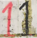 Oscar Murillo, Number 11, 2012, spray paint, paper, pencil oil, lead, dust on canvas