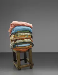 Untitled by Berlinde De Bruyckere, 1992, wooden stool and blankets, sold Jun 2016