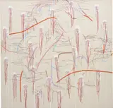 Ghada Amer, A Kiss From Alison, 2002, needlework, acrylic and mixed media on canvas