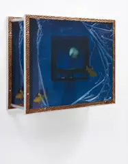 Simon Denny, Multimedia Aquarium 4: Stupor, 2009, inkjet photographic print on canvas, bolts, aluminium tubing