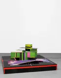 Small Mother of Unsuccessful Suicide by Tobias Rehberger, 2003, wood, acrylic paint, adhesive, plexiglass, neon, offered Jun 2016