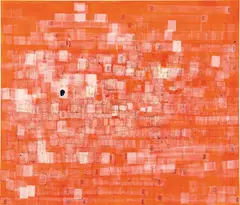 Mark Bradford, Click, 2001, acrylic, permanent weave end paper, silver coated paper collage, printed paper collage and felt-tip pen on canvas