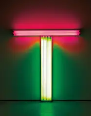 Untitled (to Don Judd colorist) 5 by Dan Flavin, 1987, pink and green flourescent tubes, metal fittings, sold Oct 2016