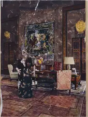Adrian Ghenie, Study for Pie Fight Interior, 2012, collage and acrylic on paper, mounted on wood