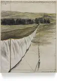 Running Fence by Christo & Jeanne-Claude, 1975, gouache, collage on board under Plexiglas, sold Oct 2016