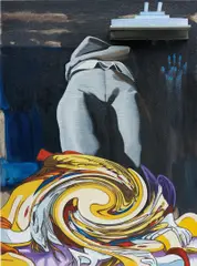 Freighter by David Salle, 2007, oil on linen and wood collage, sold Oct 2016
