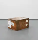 Walead Beshty, FedEx Large Kraft Box 2004 FEDEX 155143, #875468976062; Delray Beach FL-London (Tracking No. 7981 8859 0045), 2011, polished copper box, accrued FedEx tracking and shipping labels