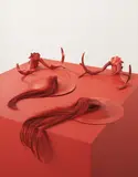 Terence Koh, Zhang zyi Buddha fly earth (Anedote/Penedote), 2006, cymbals, antlers, real human hair, enamel paint, beeswax, artists blood, lipstick and dvd