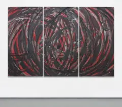 Aaron Young, Untitled, 2009, oil, rubber and acrylic on aluminium, triptych