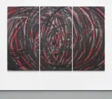 Aaron Young, Untitled, 2009, oil, rubber and acrylic on aluminium, triptych
