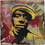 Untitled by Shepard Fairey, 2004, collage, stencil and spray paint on card, sold Dec 2016