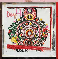 Tal R, Day 4, 2006, oil on paper and canvas, laid down on wood, in artist's frame