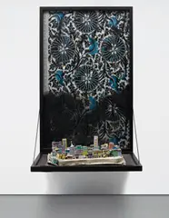 Killing Site I by Hema Upadhyay, 2008, acrylic, gouache, dry pastels and photographs on paper, aluminium sheet, enamel paint and found hardware material, sold Dec 2016