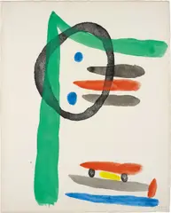 Joan Miró, Femmes (Women), 1965, One unique woodcut in black with extensive hand-colouring in watercolour, on Arches paper, with the accompanying complete album comprised of three woodcuts in black and red for the frontispiece , title-page , and end-paper ; and 23 offset lithographs in colours, all on Papeterie F. Barjon Moirans Isère wove paper, all with full margins, with the accompanying text by Claude Simon,