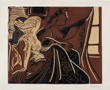 Deux femmes prês de la fenêtre (Two women at the window) by Pablo Picasso, 1959, Linocut in colours, on Arches paper, with full margins,, sold Jan 2016