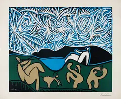 Pablo Picasso, Bacchanale, 1959, Linocut in colours, on Arches paper, with full margins,