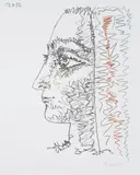 Profil en trois couleurs (Profile in Three Colours) by Pablo Picasso, 1956, Lithograph in colours, on wove paper, the full sheet (deckle on two sides),, sold Jan 2016