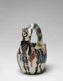 Pablo Picasso, Cavalier et cheval (Rider and Horse), 1952, White earthenware turned pitcher painted in colours, with knife engraving and partial brushed glaze,