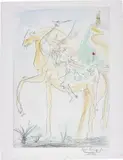 Couple à cheval, for Suite mythologique nouvelle (Couple on Horseback, for New Mythological Suite) by Salvador Dalí, 1971, Drypoint with extensive hand-colouring in watercolour, on BFK Rives paper, with margins,, sold Jan 2016