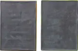 Edition 1 und Edition 2 by Günther Förg, 1993, Two lead panels in the format of the Journal, Texte zur Kunst with the edge painted ochre or green in acrylic respective, sold Jan 2016