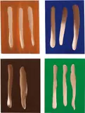 Günther Förg, Mr. Orange; Mr. Blue; Mr. Brown; and Mr. Green, 2002, Tempera in colours, on copper-plated wood panels, in four parts,