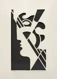 Roy Lichtenstein, Modern Head #5, from Modern Head Series, 1970, Embossed graphite with Strathmore die-cut paper overlay, with wood stretcher support (as issued),