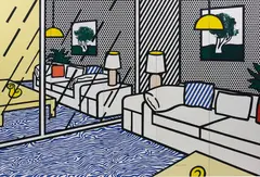 Wallpaper with Blue Floor Interior by Roy Lichtenstein, 1992, Screenprint in colours, on paper Technologies, Inc., Waterleaf paper, mounted to foam board, in five panels, the full sh, sold Jan 2016