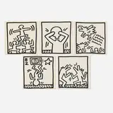 Keith Haring, Five works from the Keith Haring: Tony Shafrazi portfolio, 1982, offset lithograph on notebook paper (double-sided)