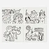 Brion Gysin and Keith Haring, Four works from the Fault Lines series, 1986, lithograph