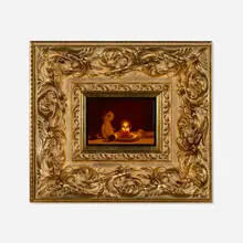 Keigo Nakamura, Sharing A Cake, 2023, oil on canvas laid to panel in artist's frame
