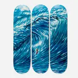 No title (The bright flatness) (triptych) by Raymond Pettibon, inkjet on paper over 7-ply maple wood skateboard, sold Mar 2025