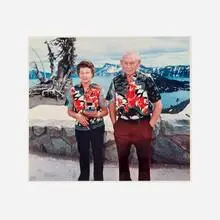 Roger Minick, Couple in Matching Shirts at Crater Lake, 1980 (from the Sightseer series), dye-coupler print