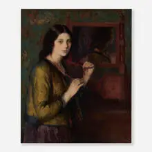 Ivan G. Olinsky, The Red Beads, oil on panel