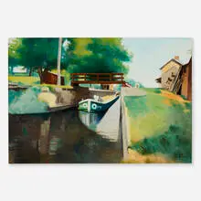 Lee Gatch, The Canal at Lambertville, c. 1937, oil on canvas in Badura frame