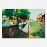Lee Gatch, The Canal at Lambertville, c. 1937, oil on canvas in Badura frame