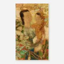 Le Pho, Mother and Child, oil on silk laid to Masonite