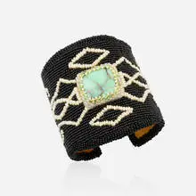 Teri Greeves, Black and White beaded cuff, 2014, beads, suede, turqoise