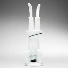 Pulcinella from the Tiepoleschi series by Fulvio Bianconi, c. 1950, white lattimo glass with black applications, sold Nov 2025