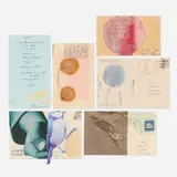 Lenore Tawney, Six works, 1978-88, collage and ink on postcards