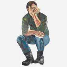 Judy Glantzman, Mr. Chris Rush, 1985, oil on wood panel construction