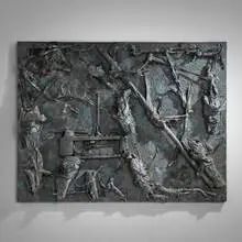 Thornton Dial, Sr., The Clouds at Ground Level, 2003, plastic bottles, machine parts, roots, found metal, clothing, plastic twine, wire, enamel, spray paint, and Splash Zone compound on canvas on wood