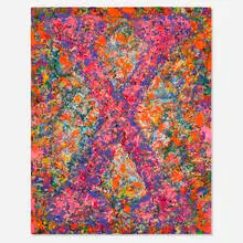 Vaughn Spann, Diablo (from the X series), 2021, polymer paint and mixed media on wood panel