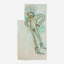 Ida Applebroog, Fancy Shoes/Helmut Lang, 2004, oil and charcoal on Arches Aquarelle paper