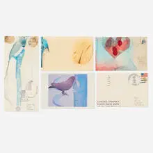 Five works by Lenore Tawney, 1979-1982, collage and ink on postcards, sold Nov 2025