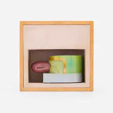 Ron Nagle, Untitled, 1969, earthenware, China paint and luster, painted bird's-eye maple case