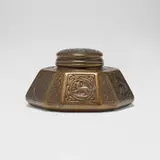 Zodiac inkwell by Tiffany Studios, c. 1910, patinated and acid-etched bronze, sold Nov 2025