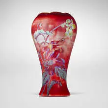 Vallerysthal, Vase with flowers, c. 1905, acid-etched and gilt cameo glass