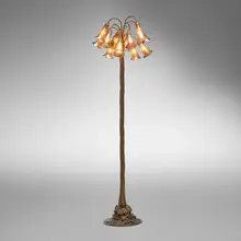 Tiffany Studios, Twelve-light Lily floor lamp, c. 1910, acid-etched and gilt bronze, hand-blown Favrile glass