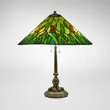 Cattail table lamp by attribution Suess Ornamental Glass Company, c. 1910, leaded glass, bronze, sold Nov 2025