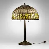 Kennard Bigelow & Co., Table lamp with foliate border, c. 1915, leaded glass, patinated bronze